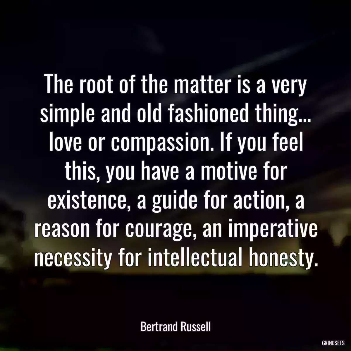 The root of the matter is a very simple and old fashioned thing... love or compassion. If you feel this, you have a motive for existence, a guide for action, a reason for courage, an imperative necessity for intellectual honesty.