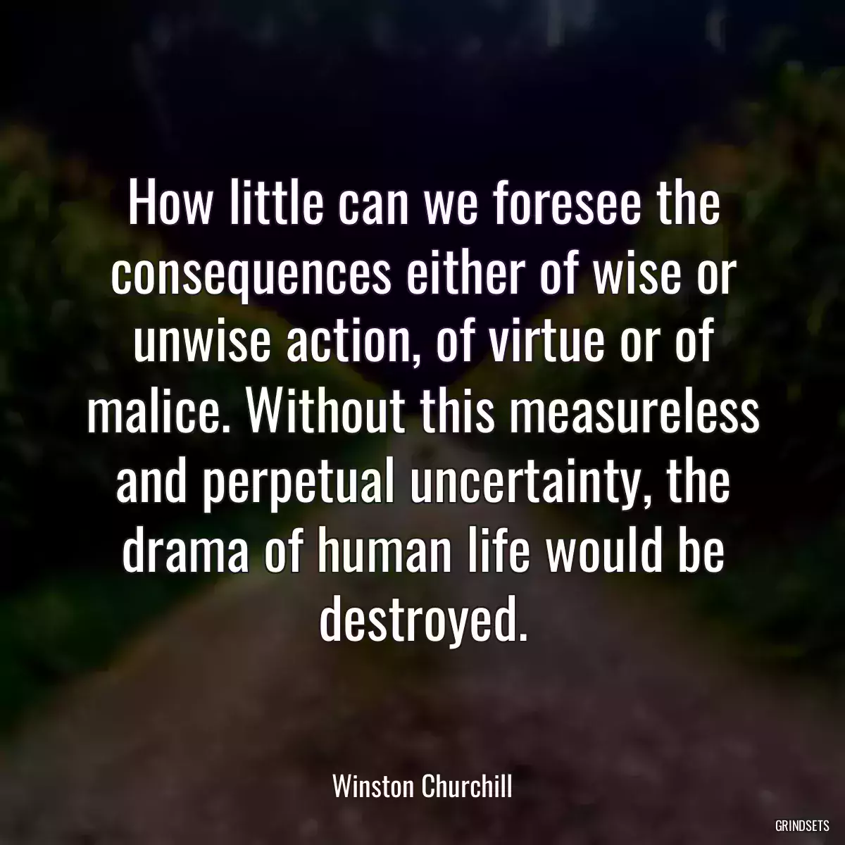 How little can we foresee the consequences either of wise or unwise action, of virtue or of malice. Without this measureless and perpetual uncertainty, the drama of human life would be destroyed.