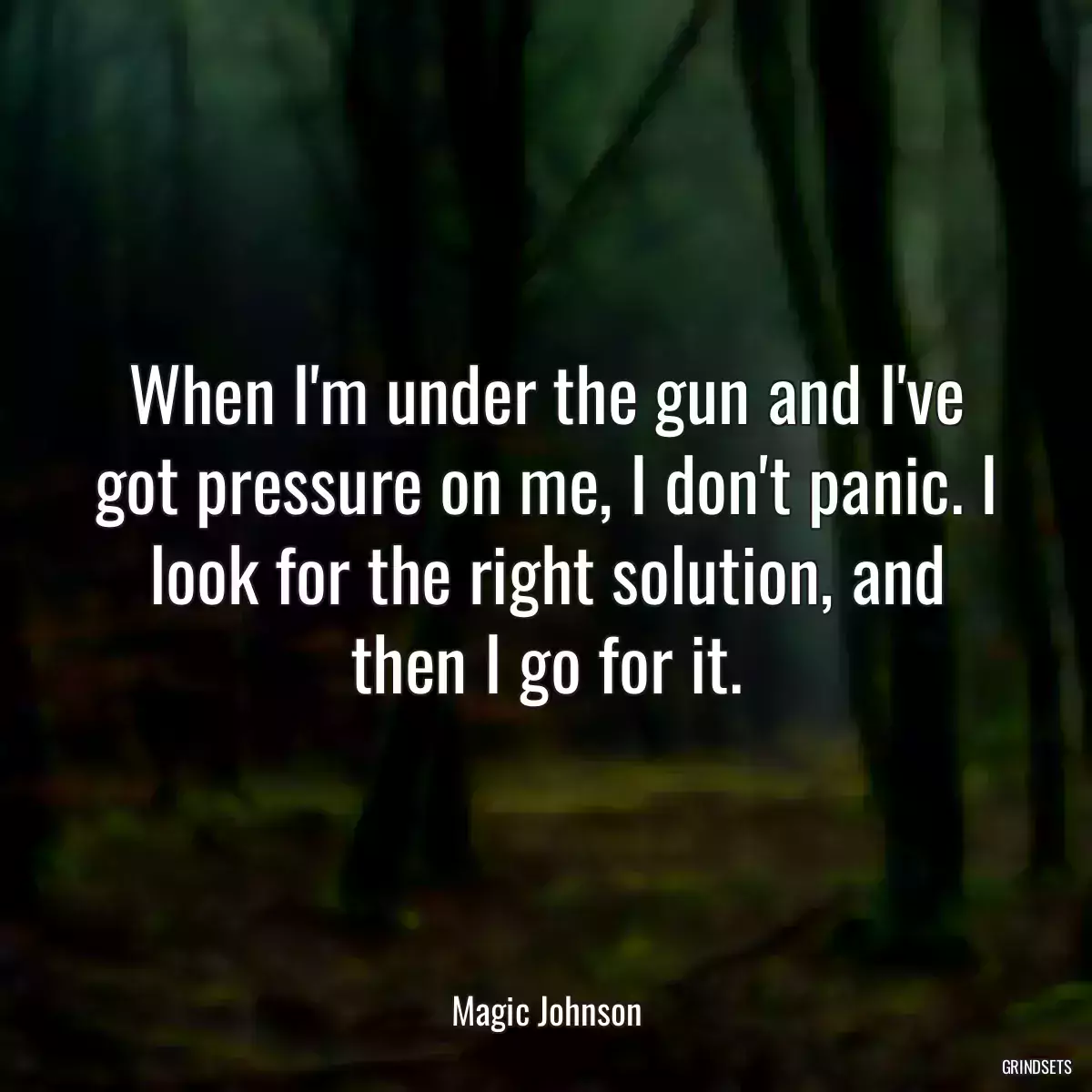 When I\'m under the gun and I\'ve got pressure on me, I don\'t panic. I look for the right solution, and then I go for it.