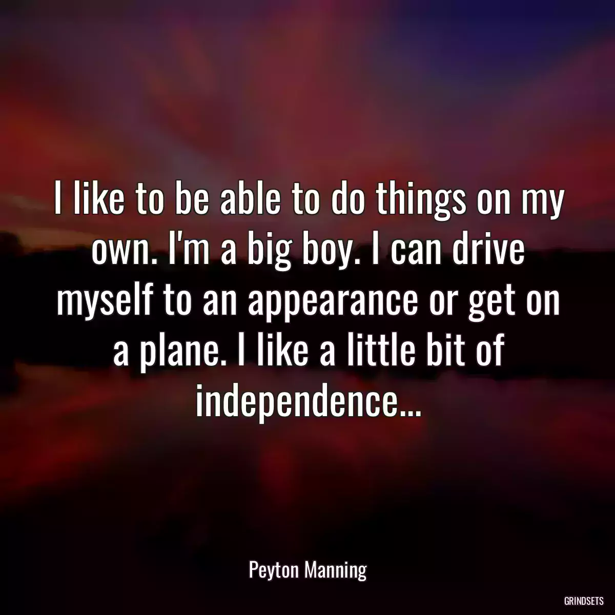 I like to be able to do things on my own. I\'m a big boy. I can drive myself to an appearance or get on a plane. I like a little bit of independence...