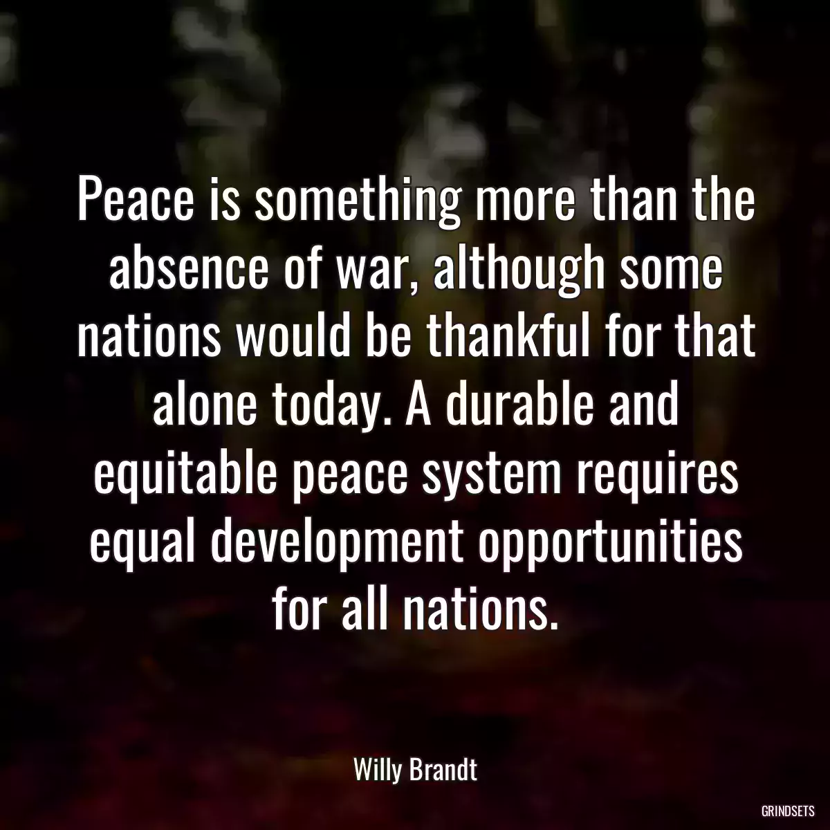 Peace is something more than the absence of war, although some nations would be thankful for that alone today. A durable and equitable peace system requires equal development opportunities for all nations.