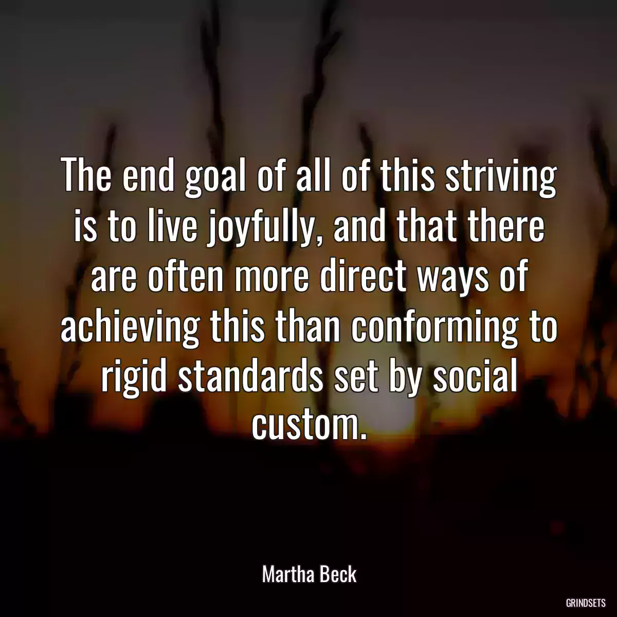 The end goal of all of this striving is to live joyfully, and that there are often more direct ways of achieving this than conforming to rigid standards set by social custom.