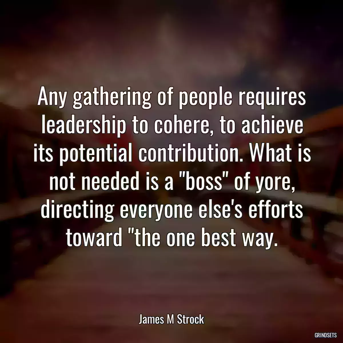 Any gathering of people requires leadership to cohere, to achieve its potential contribution. What is not needed is a \