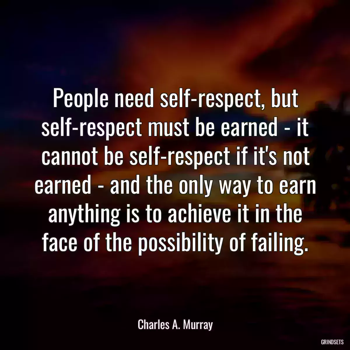 People need self-respect, but self-respect must be earned - it cannot be self-respect if it\'s not earned - and the only way to earn anything is to achieve it in the face of the possibility of failing.