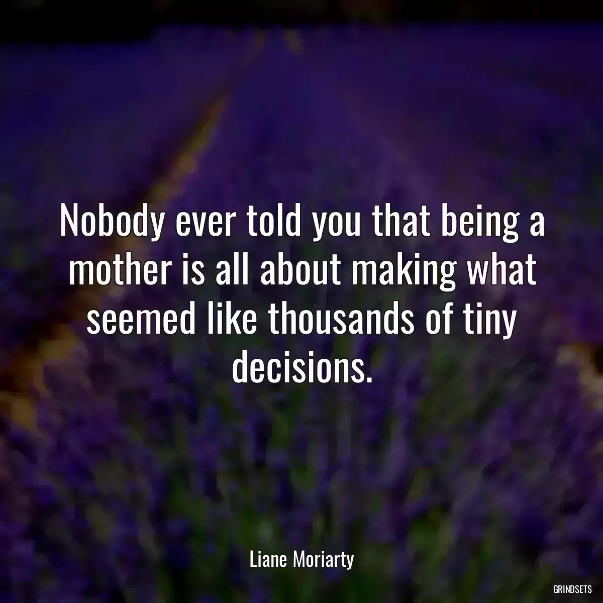 Nobody ever told you that being a mother is all about making what seemed like thousands of tiny decisions.