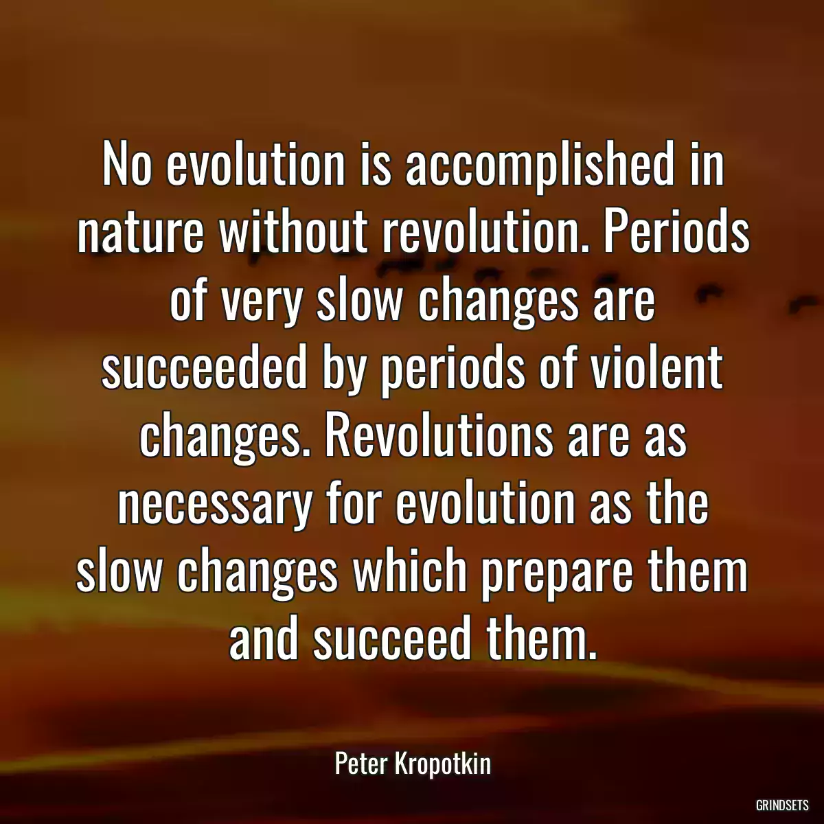 No evolution is accomplished in nature without revolution. Periods of very slow changes are succeeded by periods of violent changes. Revolutions are as necessary for evolution as the slow changes which prepare them and succeed them.