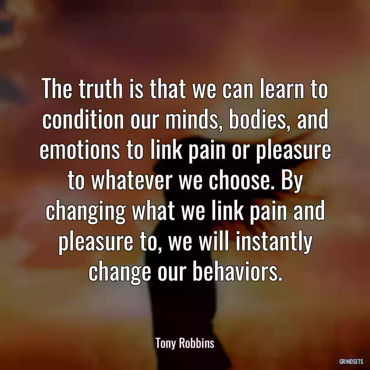 The truth is that we can learn to condition our minds, bodies, and emotions to link pain or pleasure to whatever we choose. By changing what we link pain and pleasure to, we will instantly change our behaviors.