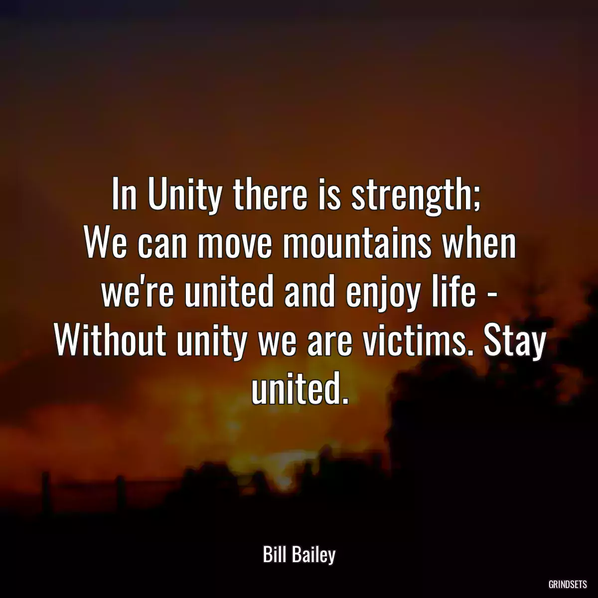 In Unity there is strength; 
We can move mountains when we\'re united and enjoy life -
Without unity we are victims. Stay united.