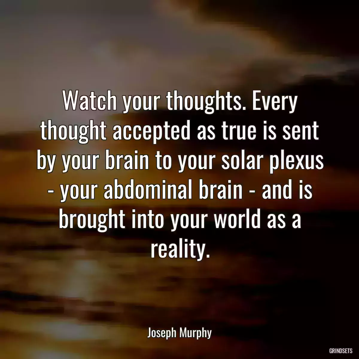 Watch your thoughts. Every thought accepted as true is sent by your brain to your solar plexus - your abdominal brain - and is brought into your world as a reality.