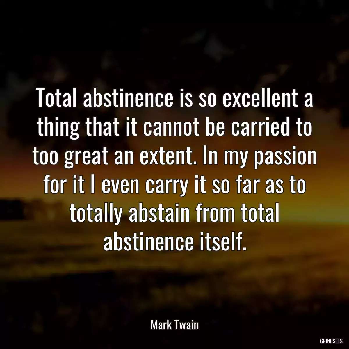 Total abstinence is so excellent a thing that it cannot be carried to too great an extent. In my passion for it I even carry it so far as to totally abstain from total abstinence itself.