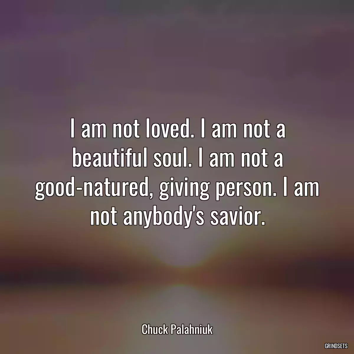 I am not loved. I am not a beautiful soul. I am not a good-natured, giving person. I am not anybody\'s savior.