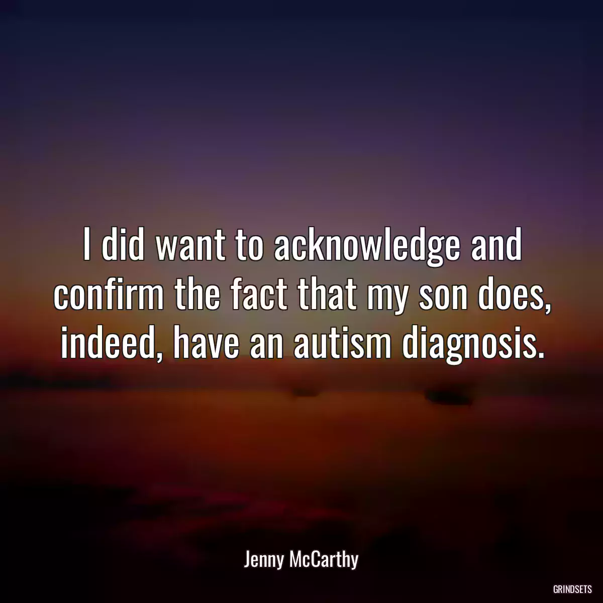 I did want to acknowledge and confirm the fact that my son does, indeed, have an autism diagnosis.