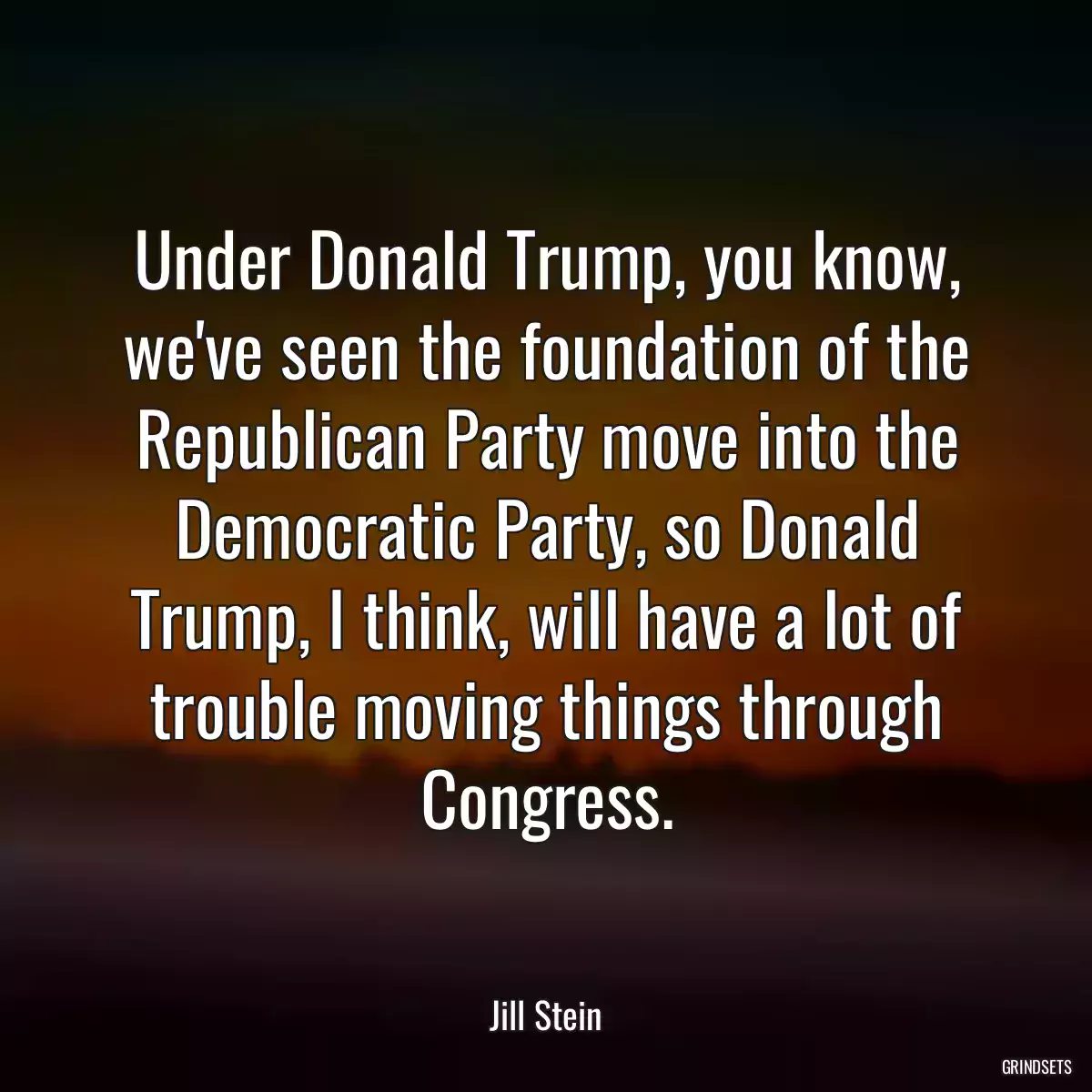 Under Donald Trump, you know, we\'ve seen the foundation of the Republican Party move into the Democratic Party, so Donald Trump, I think, will have a lot of trouble moving things through Congress.