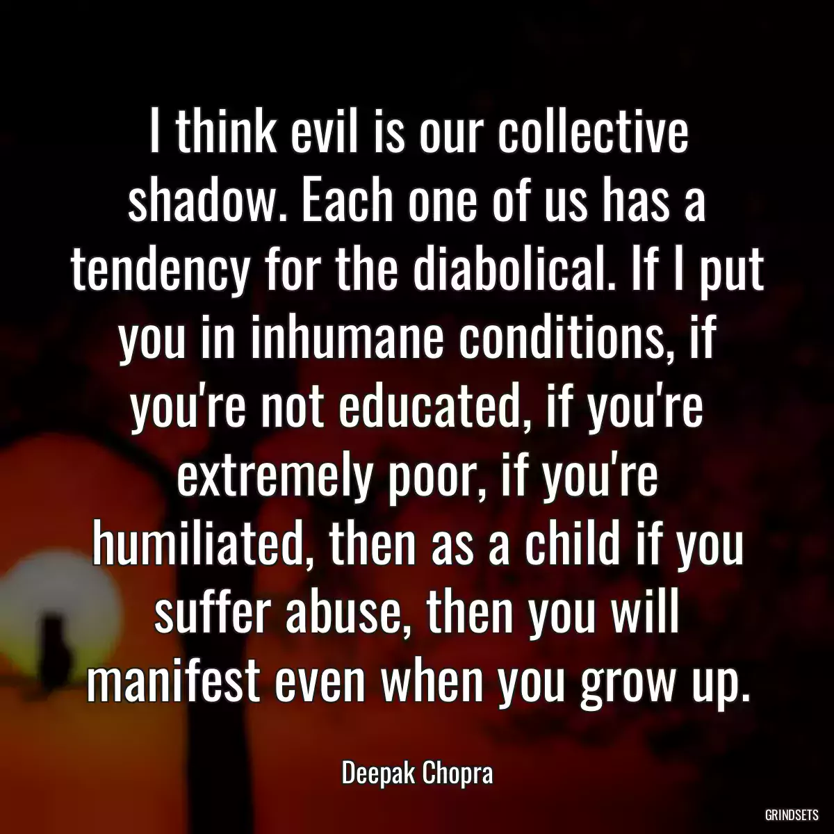 I think evil is our collective shadow. Each one of us has a tendency for the diabolical. If I put you in inhumane conditions, if you\'re not educated, if you\'re extremely poor, if you\'re humiliated, then as a child if you suffer abuse, then you will manifest even when you grow up.