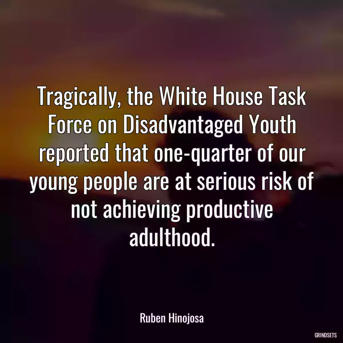 Tragically, the White House Task Force on Disadvantaged Youth reported that one-quarter of our young people are at serious risk of not achieving productive adulthood.