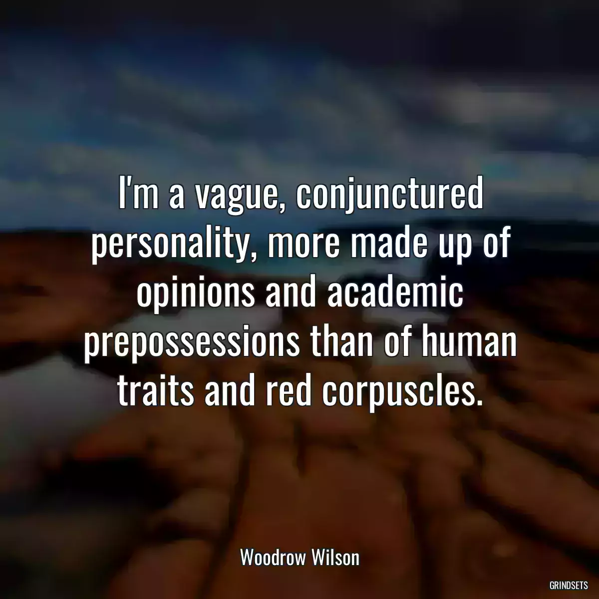 I\'m a vague, conjunctured personality, more made up of opinions and academic prepossessions than of human traits and red corpuscles.