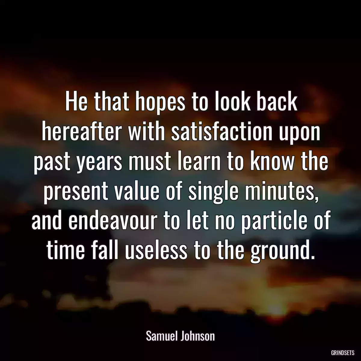 He that hopes to look back hereafter with satisfaction upon past years must learn to know the present value of single minutes, and endeavour to let no particle of time fall useless to the ground.