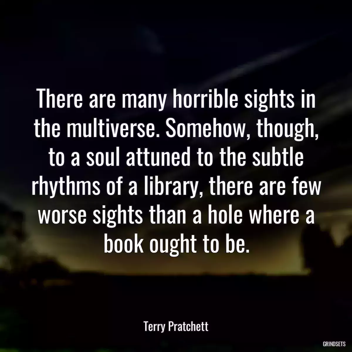 There are many horrible sights in the multiverse. Somehow, though, to a soul attuned to the subtle rhythms of a library, there are few worse sights than a hole where a book ought to be.