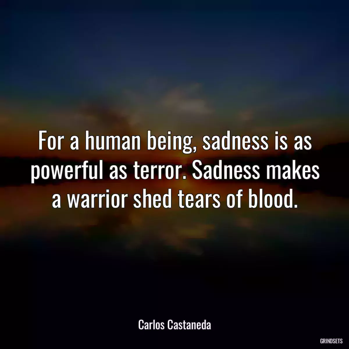 For a human being, sadness is as powerful as terror. Sadness makes a warrior shed tears of blood.