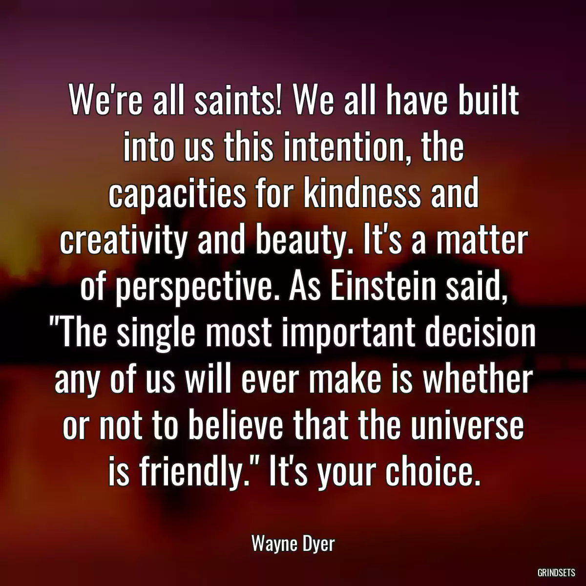We\'re all saints! We all have built into us this intention, the capacities for kindness and creativity and beauty. It\'s a matter of perspective. As Einstein said, \