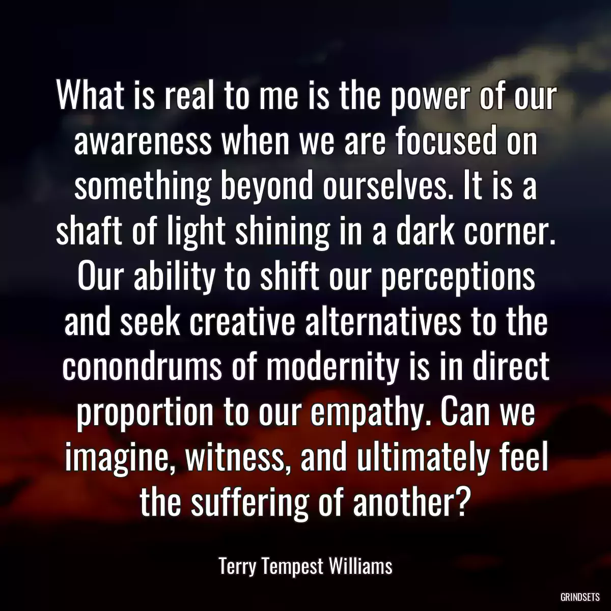 What is real to me is the power of our awareness when we are focused on something beyond ourselves. It is a shaft of light shining in a dark corner. Our ability to shift our perceptions and seek creative alternatives to the conondrums of modernity is in direct proportion to our empathy. Can we imagine, witness, and ultimately feel the suffering of another?