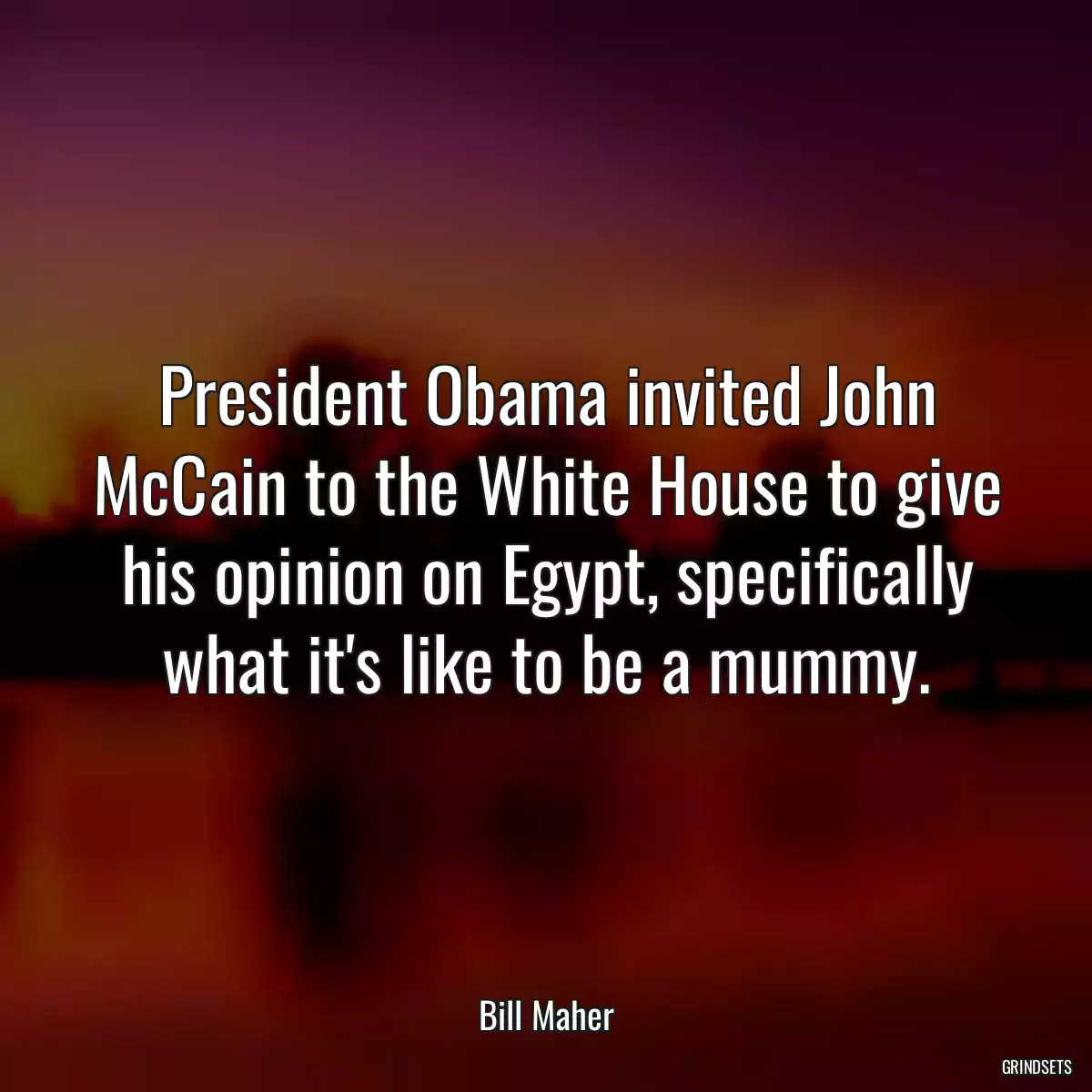 President Obama invited John McCain to the White House to give his opinion on Egypt, specifically what it\'s like to be a mummy.