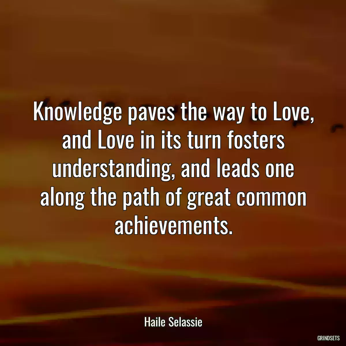 Knowledge paves the way to Love, and Love in its turn fosters understanding, and leads one along the path of great common achievements.