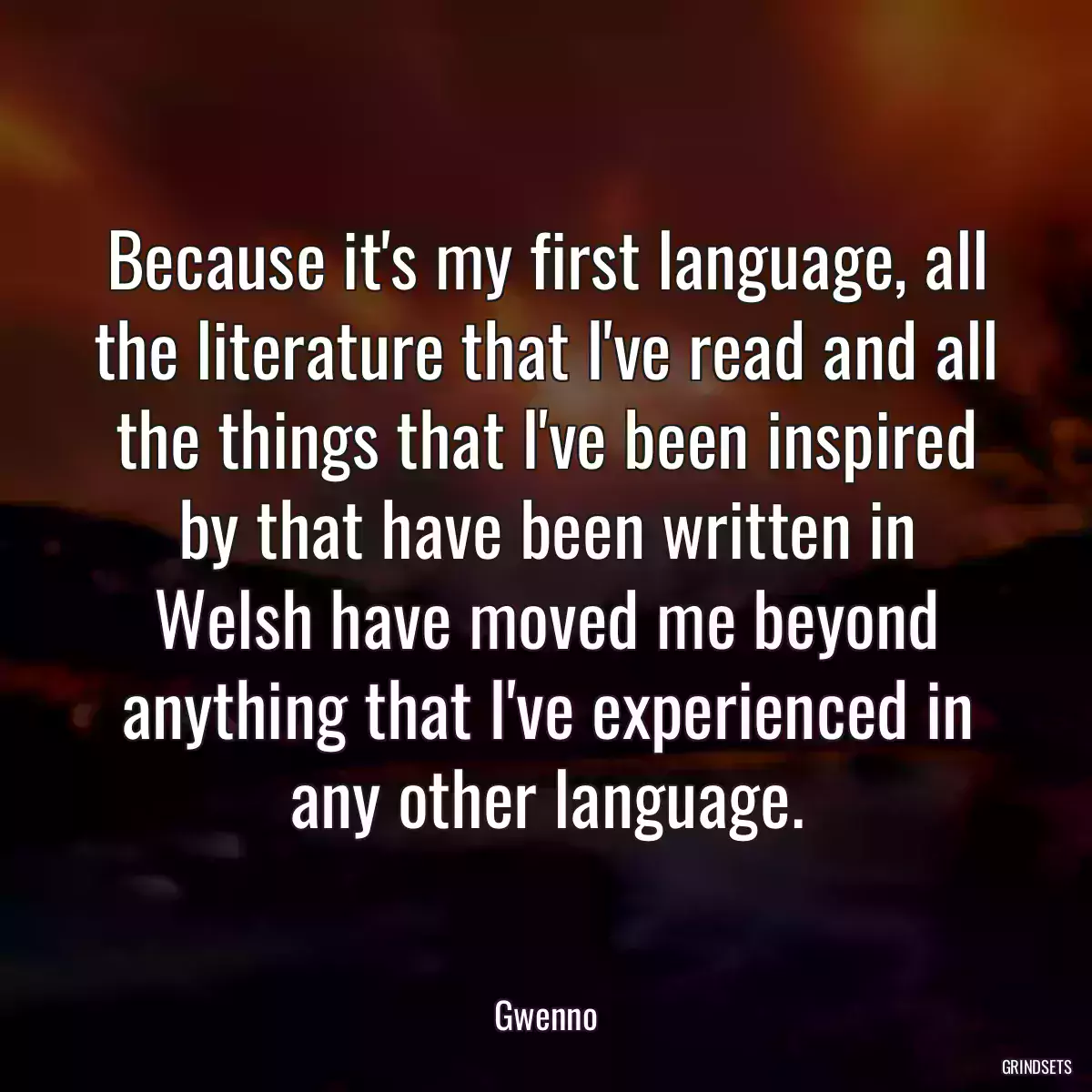 Because it\'s my first language, all the literature that I\'ve read and all the things that I\'ve been inspired by that have been written in Welsh have moved me beyond anything that I\'ve experienced in any other language.