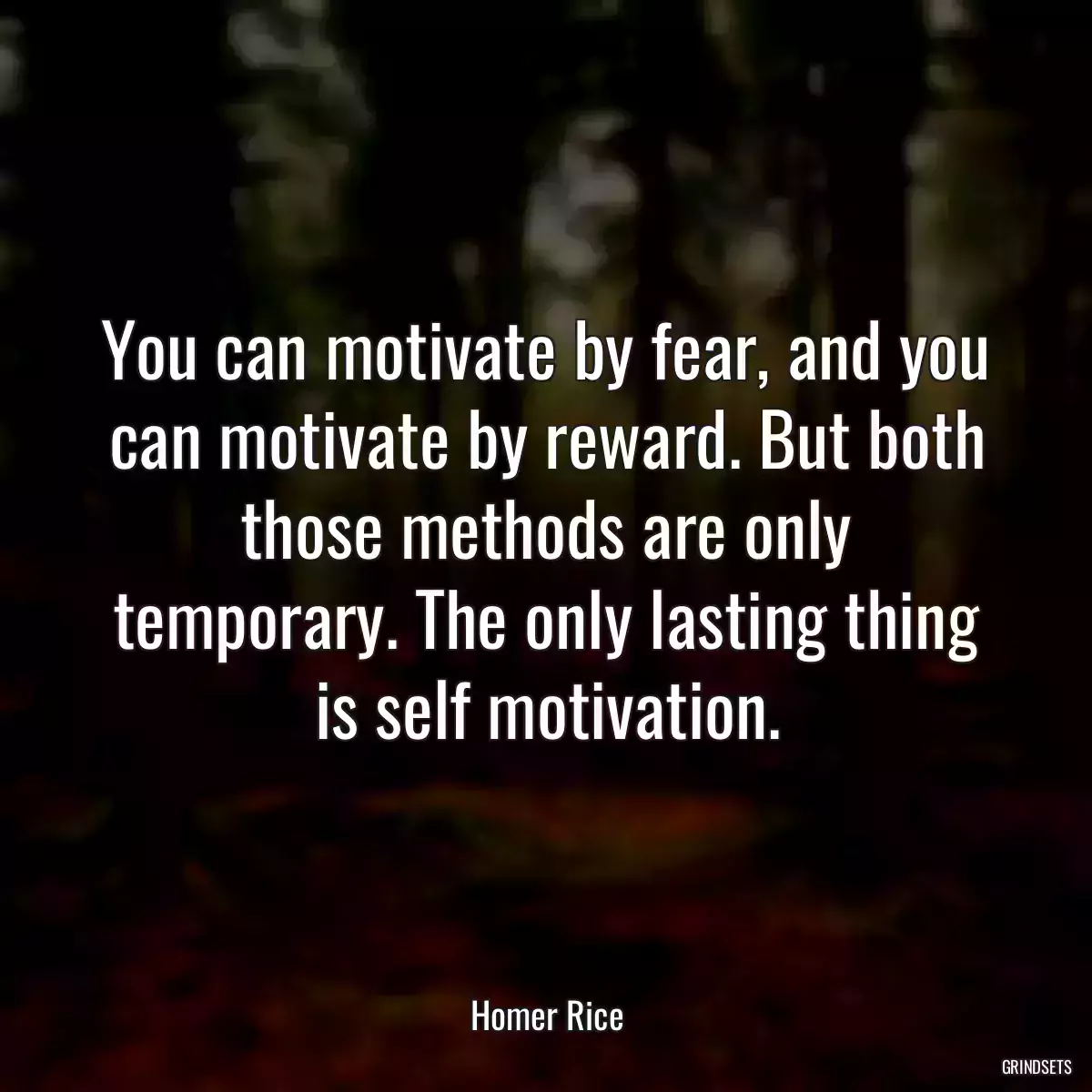 You can motivate by fear, and you can motivate by reward. But both those methods are only temporary. The only lasting thing is self motivation.