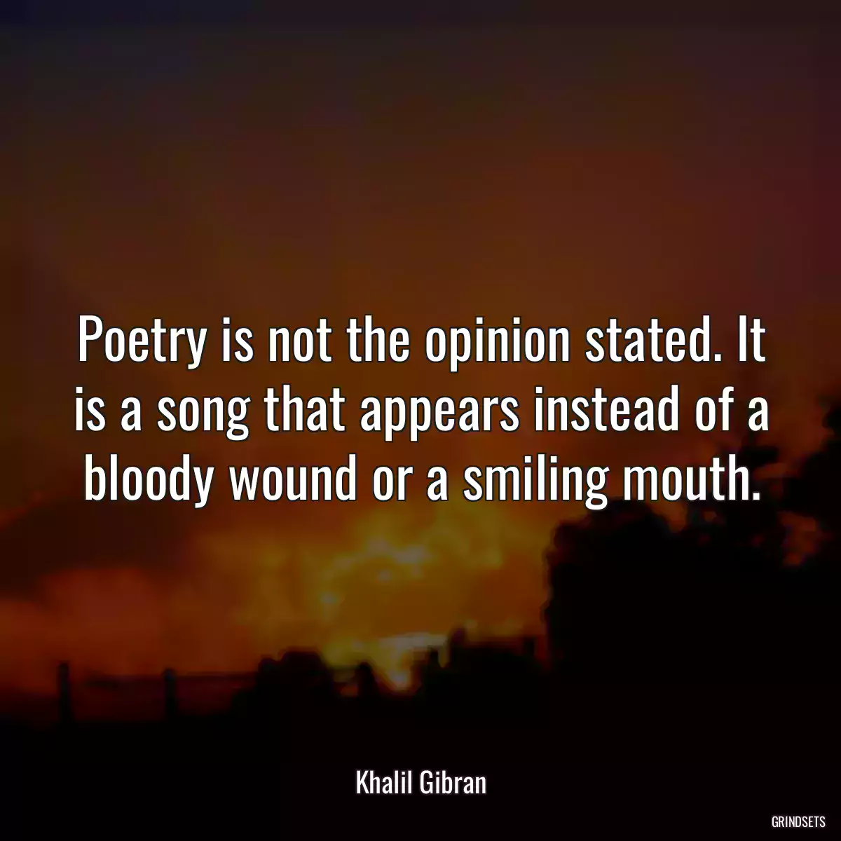 Poetry is not the opinion stated. It is a song that appears instead of a bloody wound or a smiling mouth.