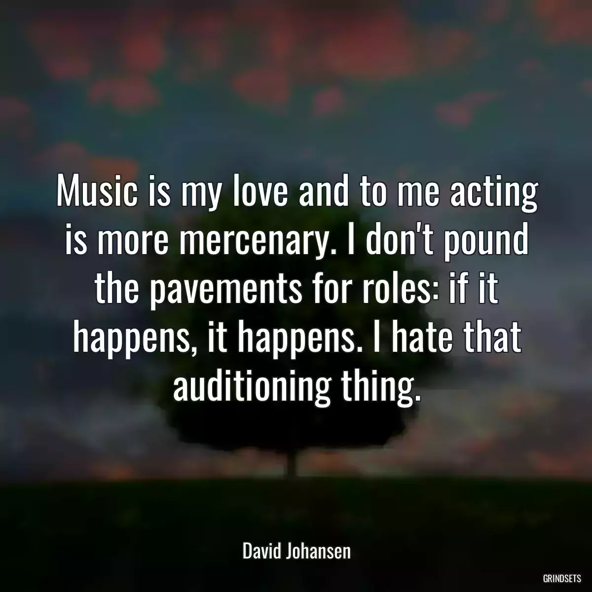 Music is my love and to me acting is more mercenary. I don\'t pound the pavements for roles: if it happens, it happens. I hate that auditioning thing.