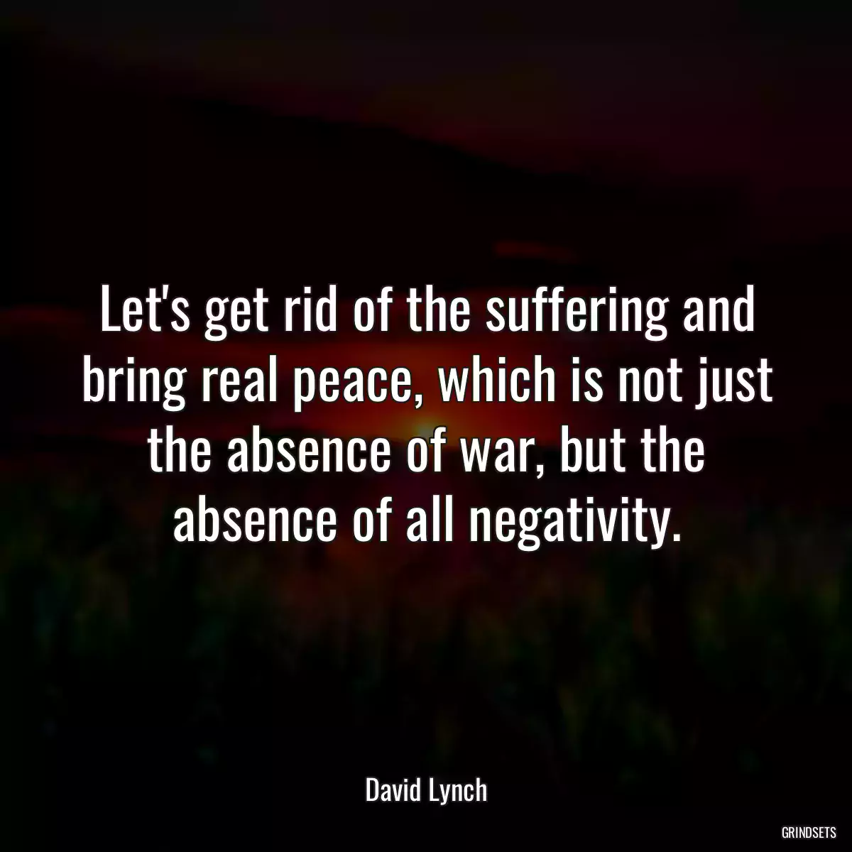 Let\'s get rid of the suffering and bring real peace, which is not just the absence of war, but the absence of all negativity.