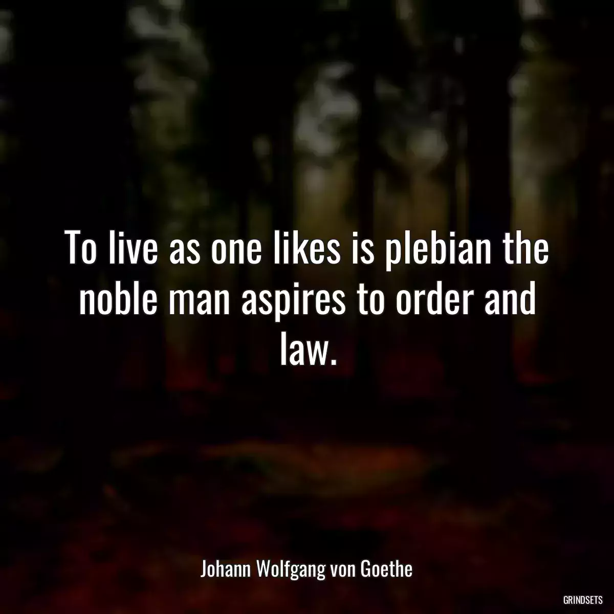 To live as one likes is plebian the noble man aspires to order and law.