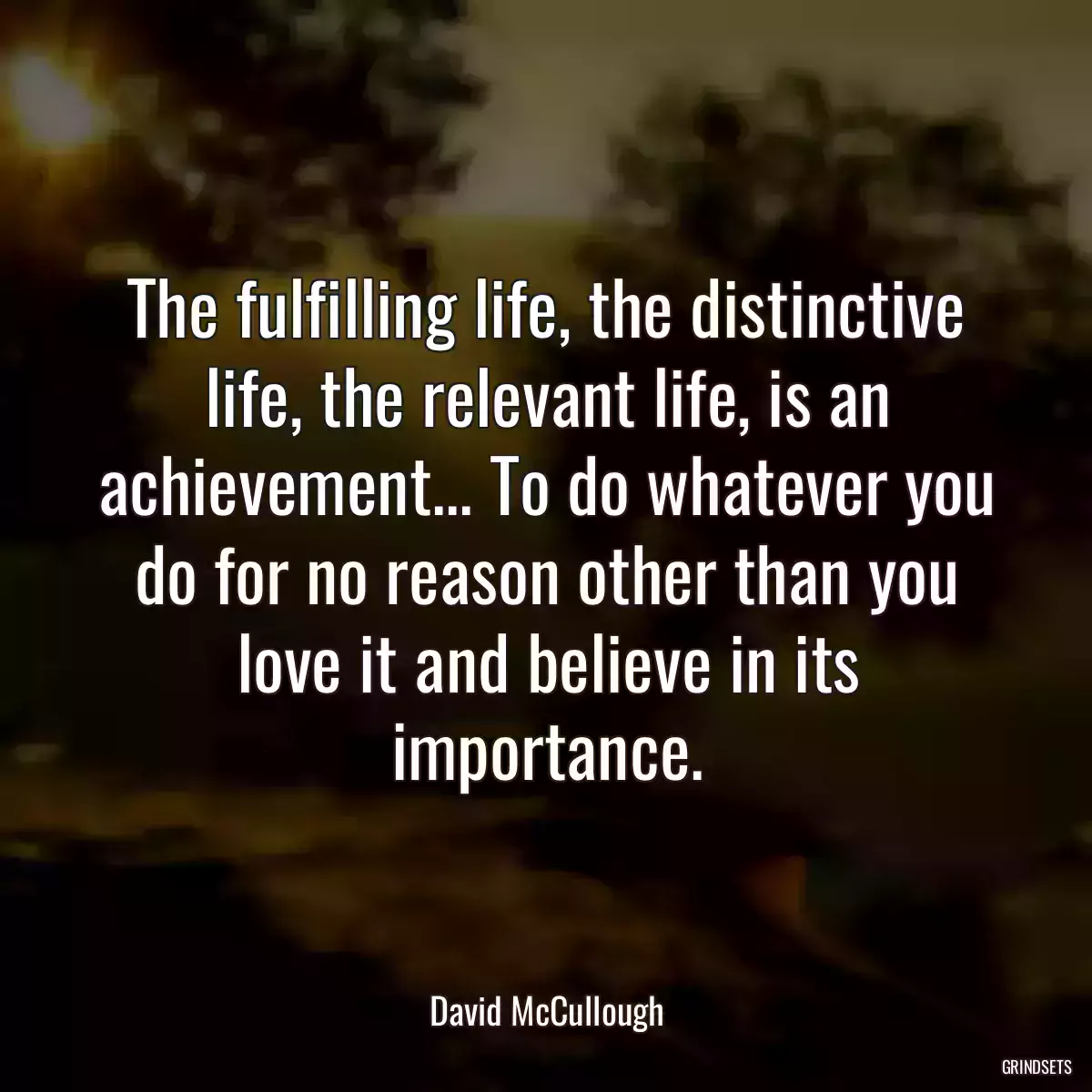 The fulfilling life, the distinctive life, the relevant life, is an achievement... To do whatever you do for no reason other than you love it and believe in its importance.