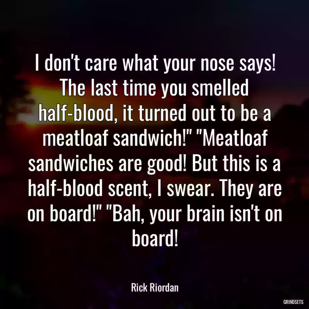 I don\'t care what your nose says! The last time you smelled half-blood, it turned out to be a meatloaf sandwich!\