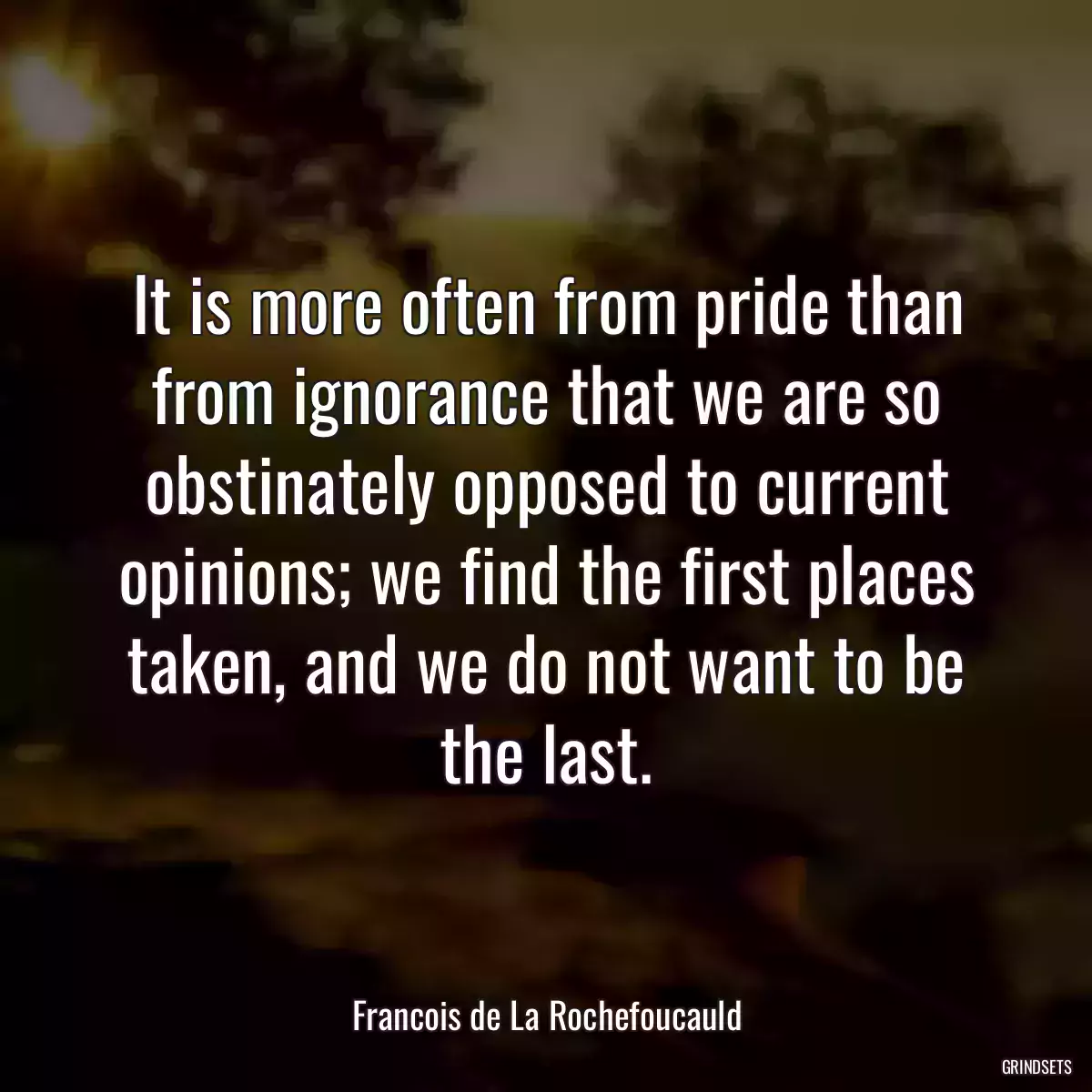 It is more often from pride than from ignorance that we are so obstinately opposed to current opinions; we find the first places taken, and we do not want to be the last.