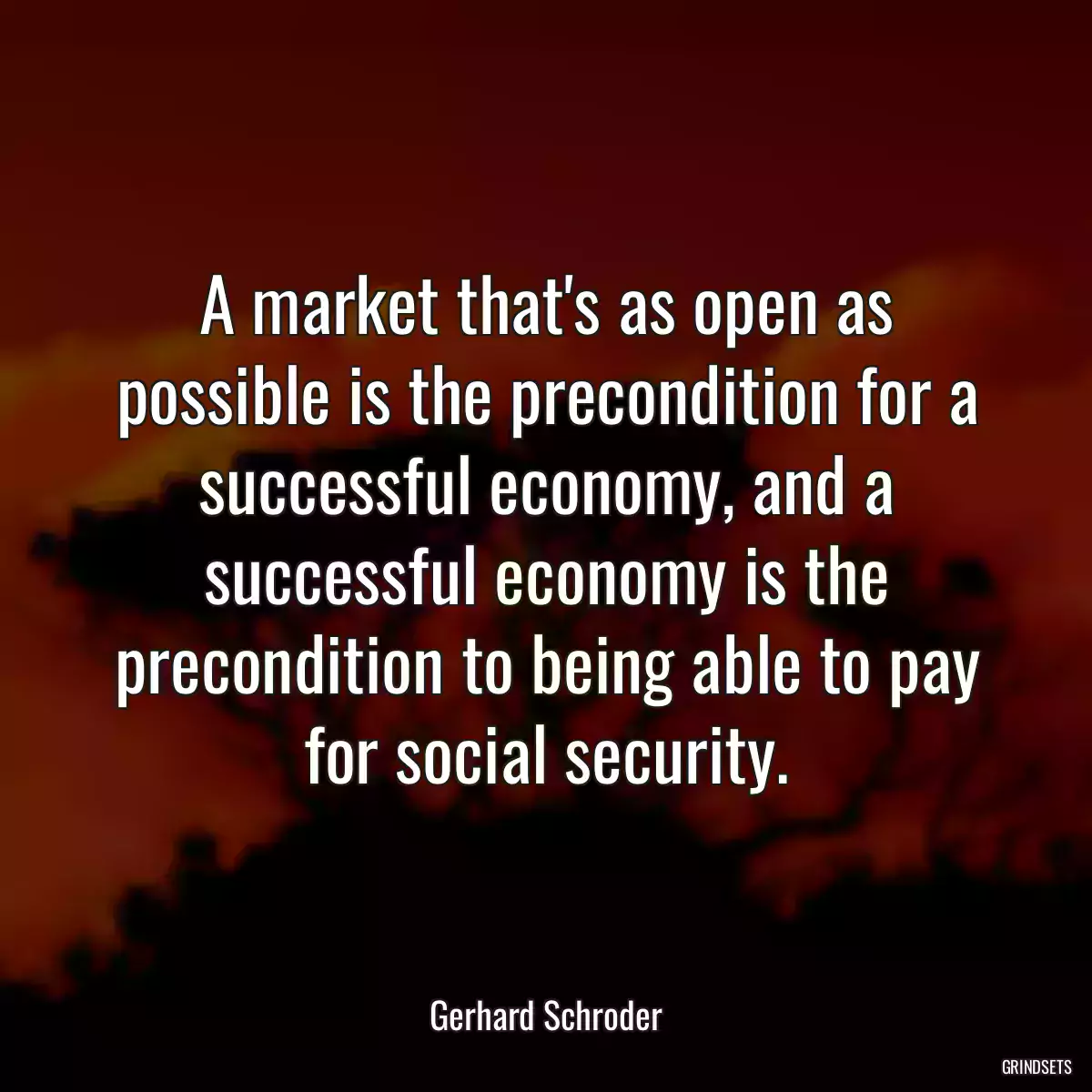 A market that\'s as open as possible is the precondition for a successful economy, and a successful economy is the precondition to being able to pay for social security.