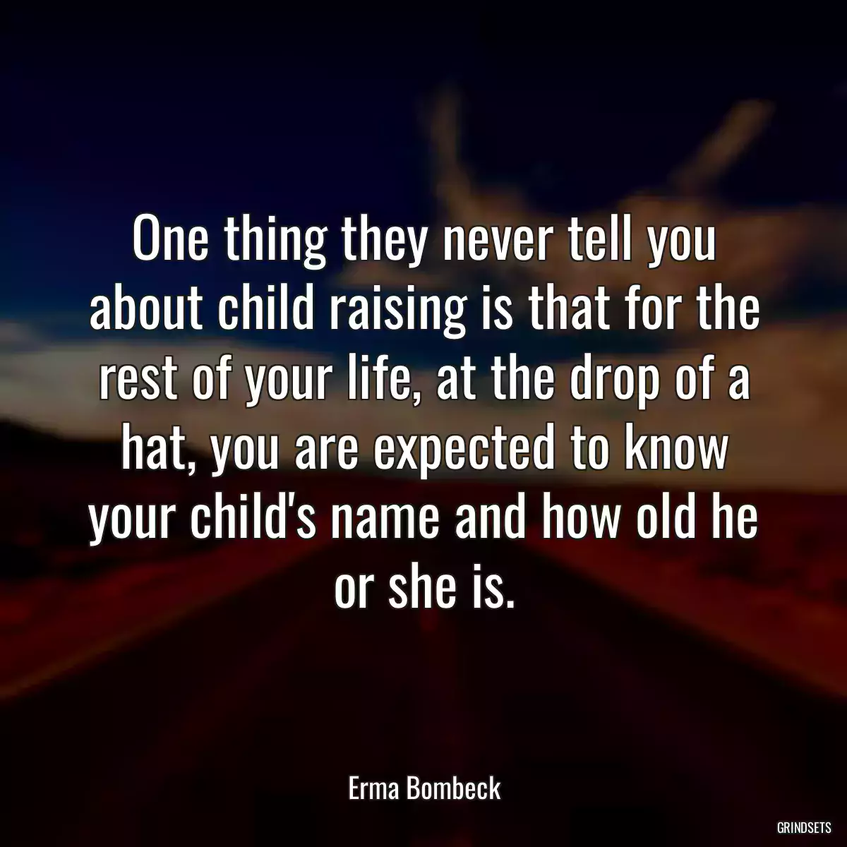 One thing they never tell you about child raising is that for the rest of your life, at the drop of a hat, you are expected to know your child\'s name and how old he or she is.