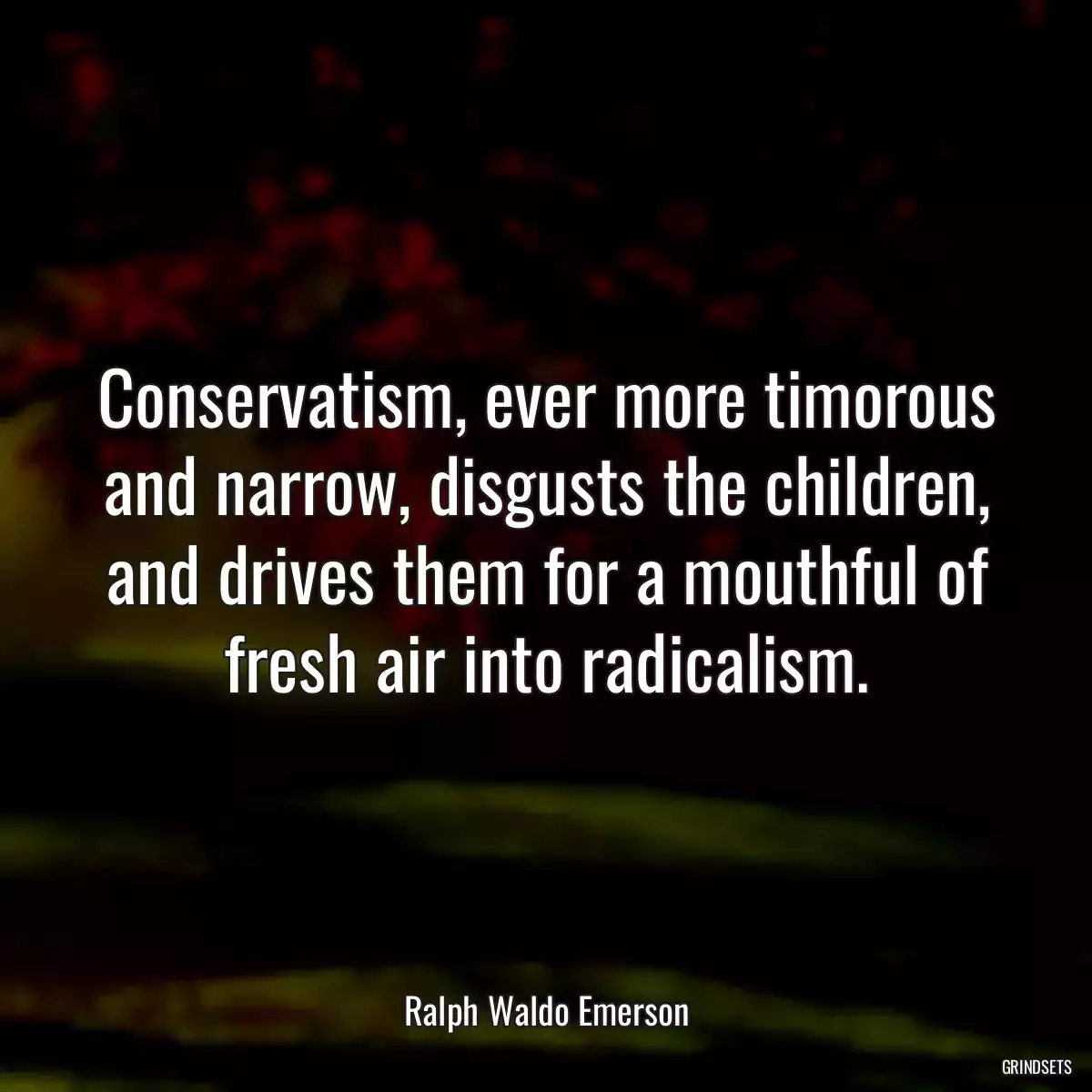 Conservatism, ever more timorous and narrow, disgusts the children, and drives them for a mouthful of fresh air into radicalism.