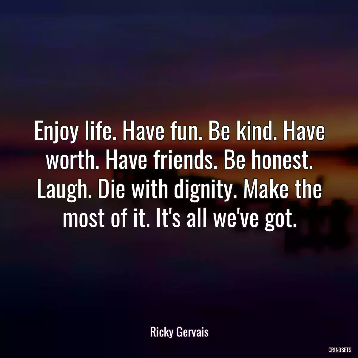 Enjoy life. Have fun. Be kind. Have worth. Have friends. Be honest. Laugh. Die with dignity. Make the most of it. It\'s all we\'ve got.