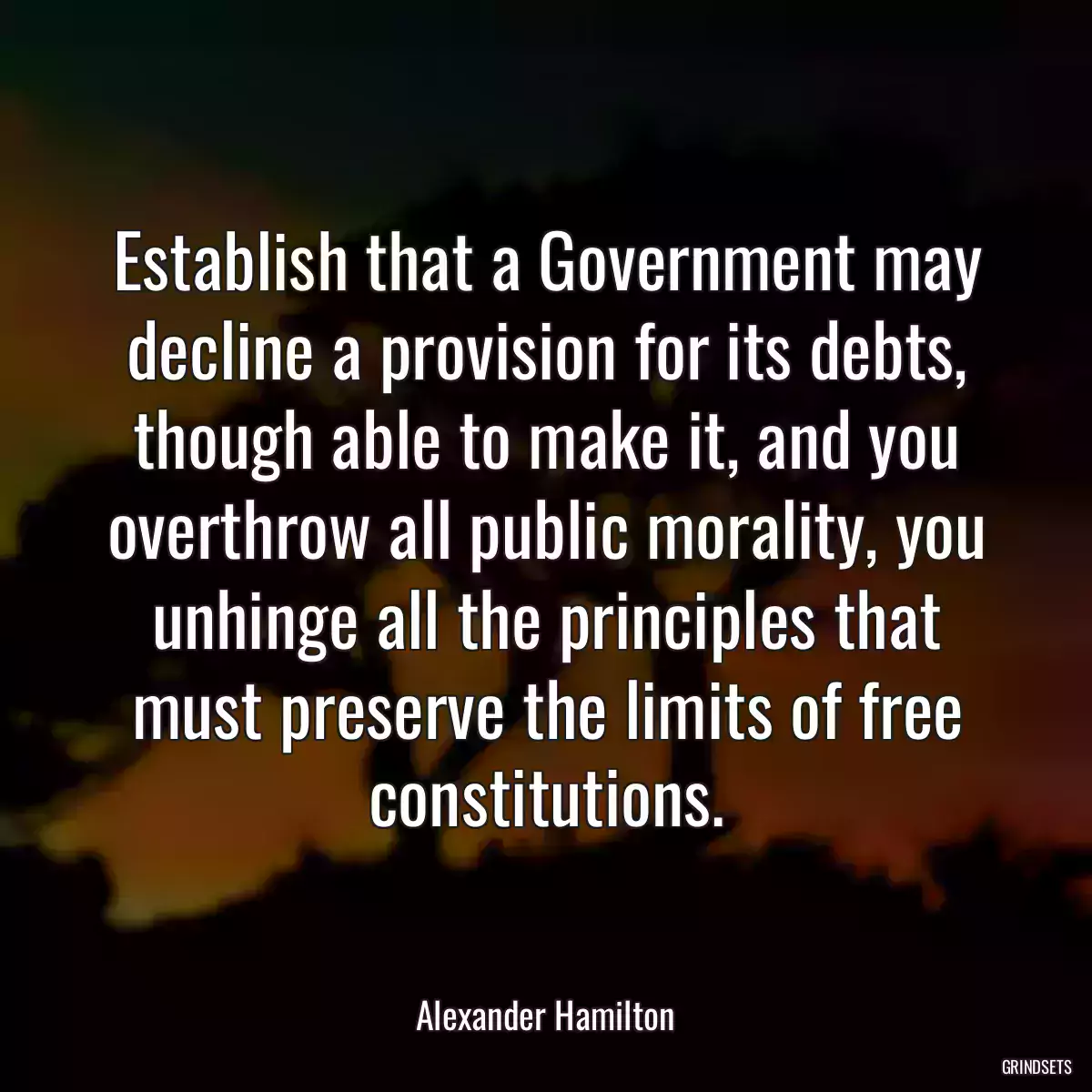 Establish that a Government may decline a provision for its debts, though able to make it, and you overthrow all public morality, you unhinge all the principles that must preserve the limits of free constitutions.