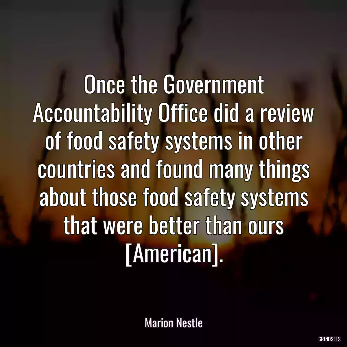 Once the Government Accountability Office did a review of food safety systems in other countries and found many things about those food safety systems that were better than ours [American].