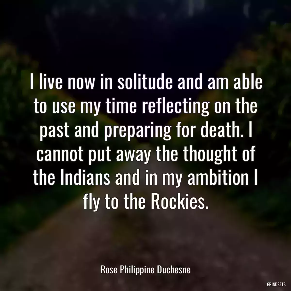 I live now in solitude and am able to use my time reflecting on the past and preparing for death. I cannot put away the thought of the Indians and in my ambition I fly to the Rockies.