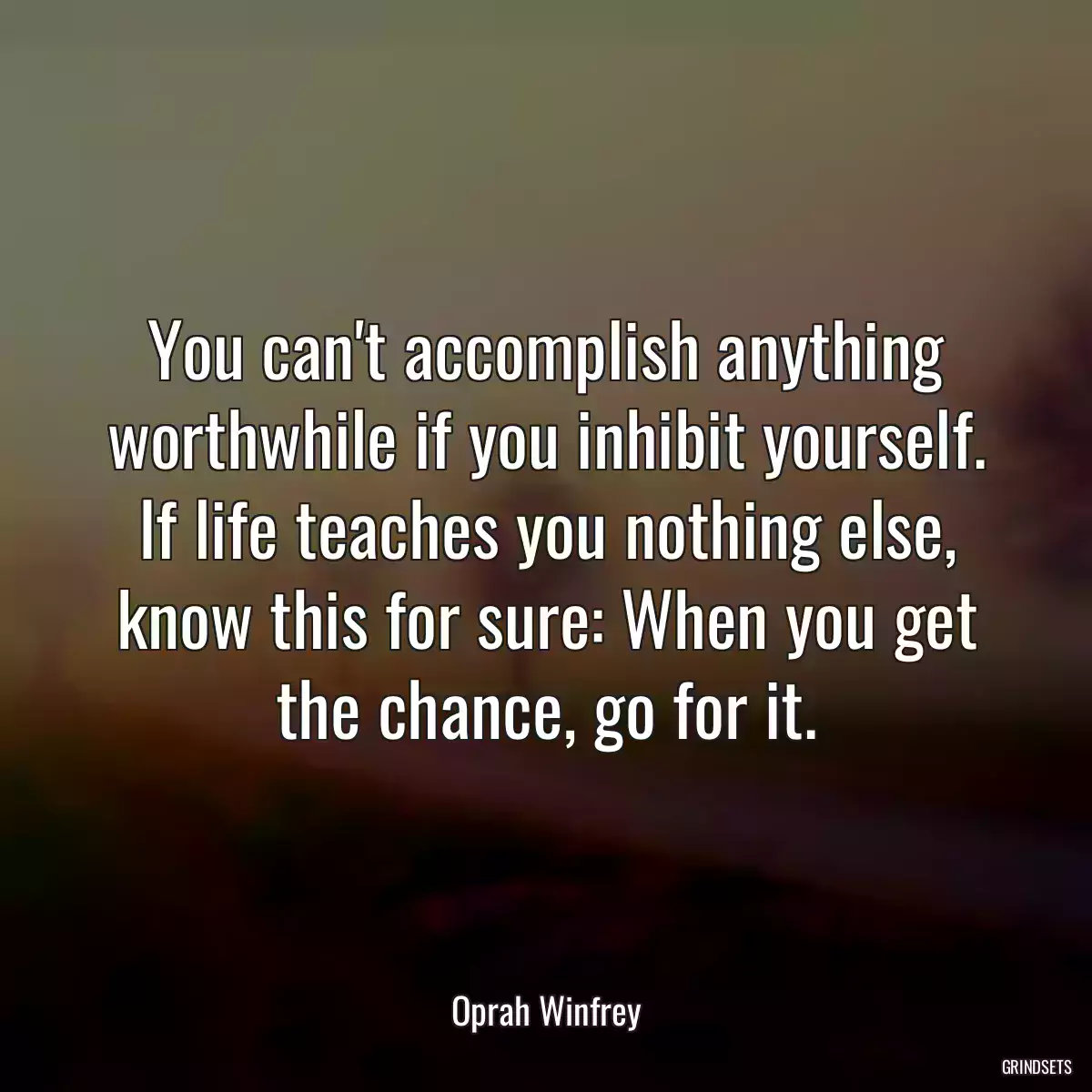 You can\'t accomplish anything worthwhile if you inhibit yourself. If life teaches you nothing else, know this for sure: When you get the chance, go for it.