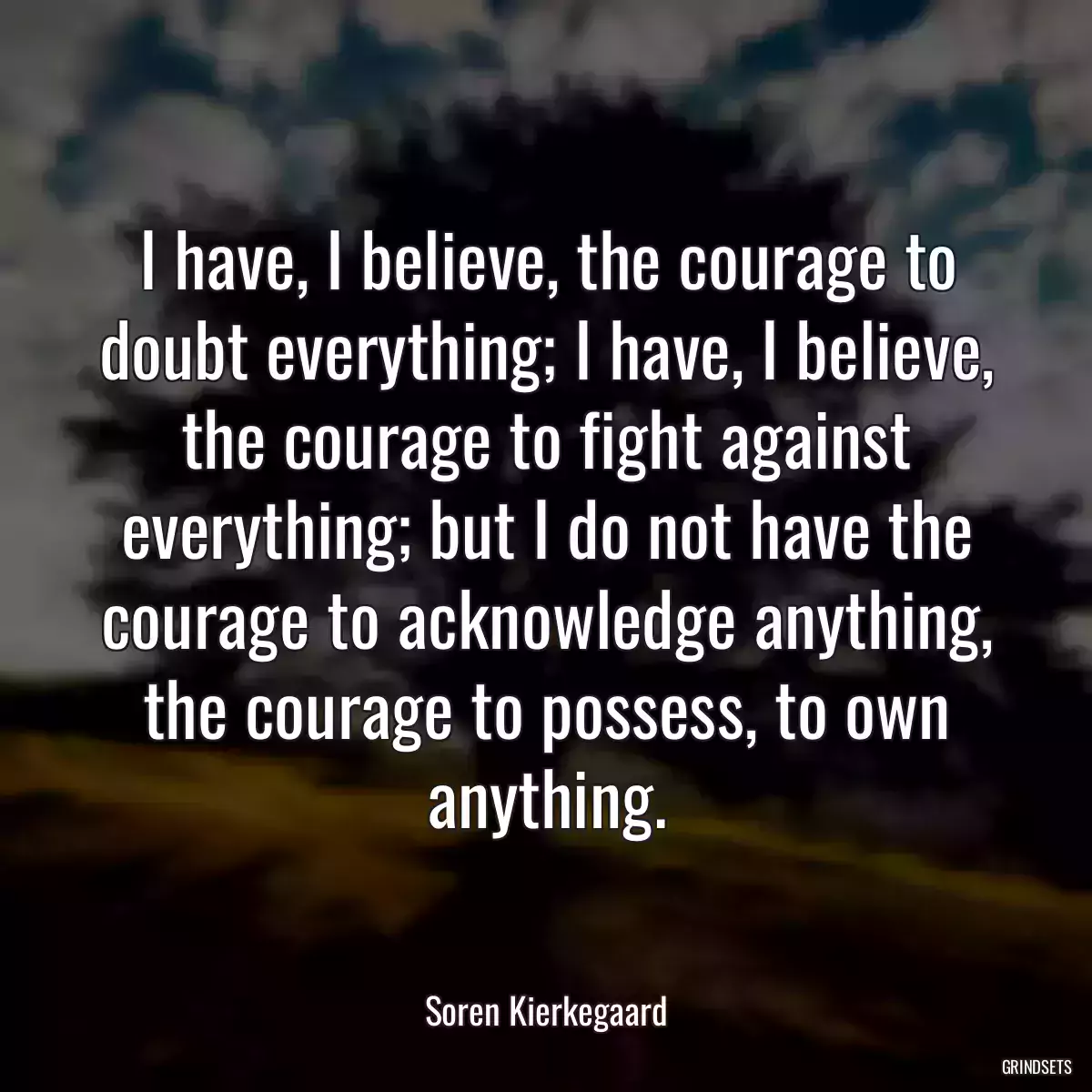 I have, I believe, the courage to doubt everything; I have, I believe, the courage to fight against everything; but I do not have the courage to acknowledge anything, the courage to possess, to own anything.