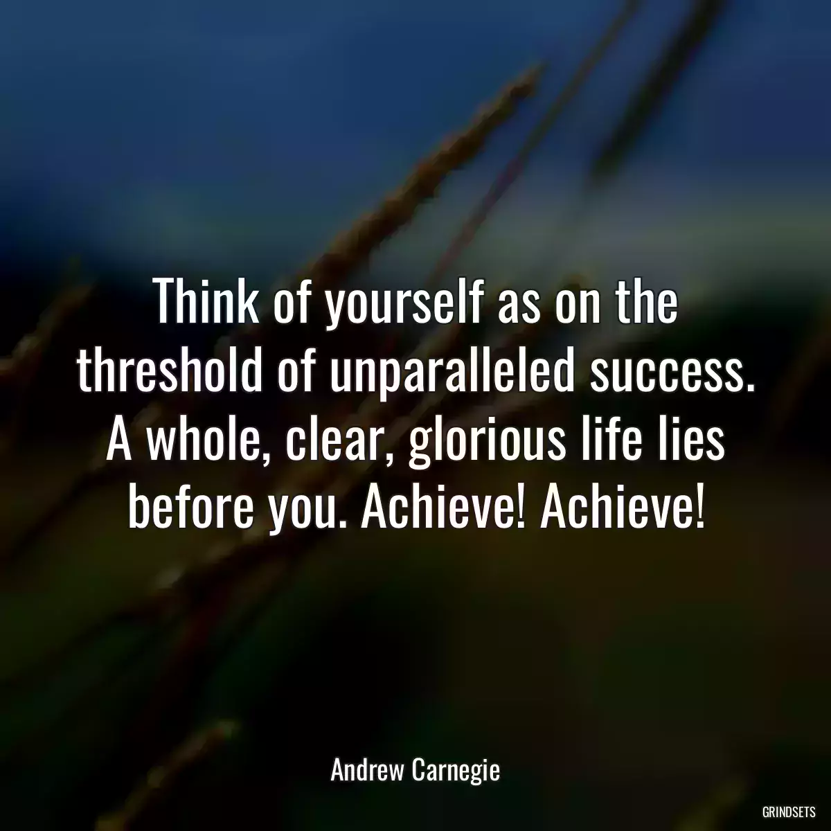 Think of yourself as on the threshold of unparalleled success. A whole, clear, glorious life lies before you. Achieve! Achieve!