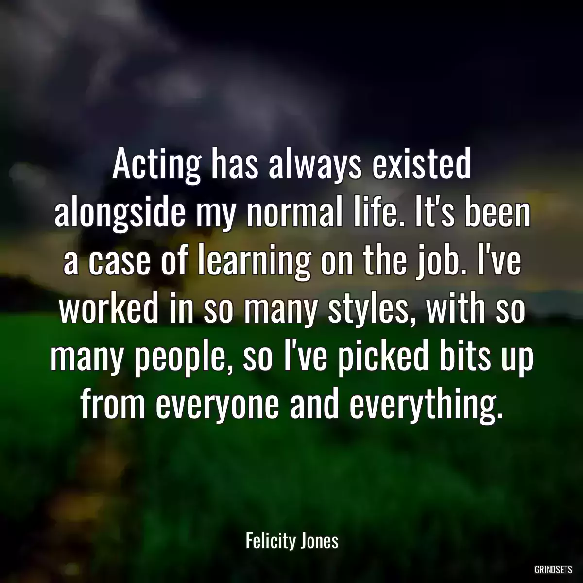 Acting has always existed alongside my normal life. It\'s been a case of learning on the job. I\'ve worked in so many styles, with so many people, so I\'ve picked bits up from everyone and everything.