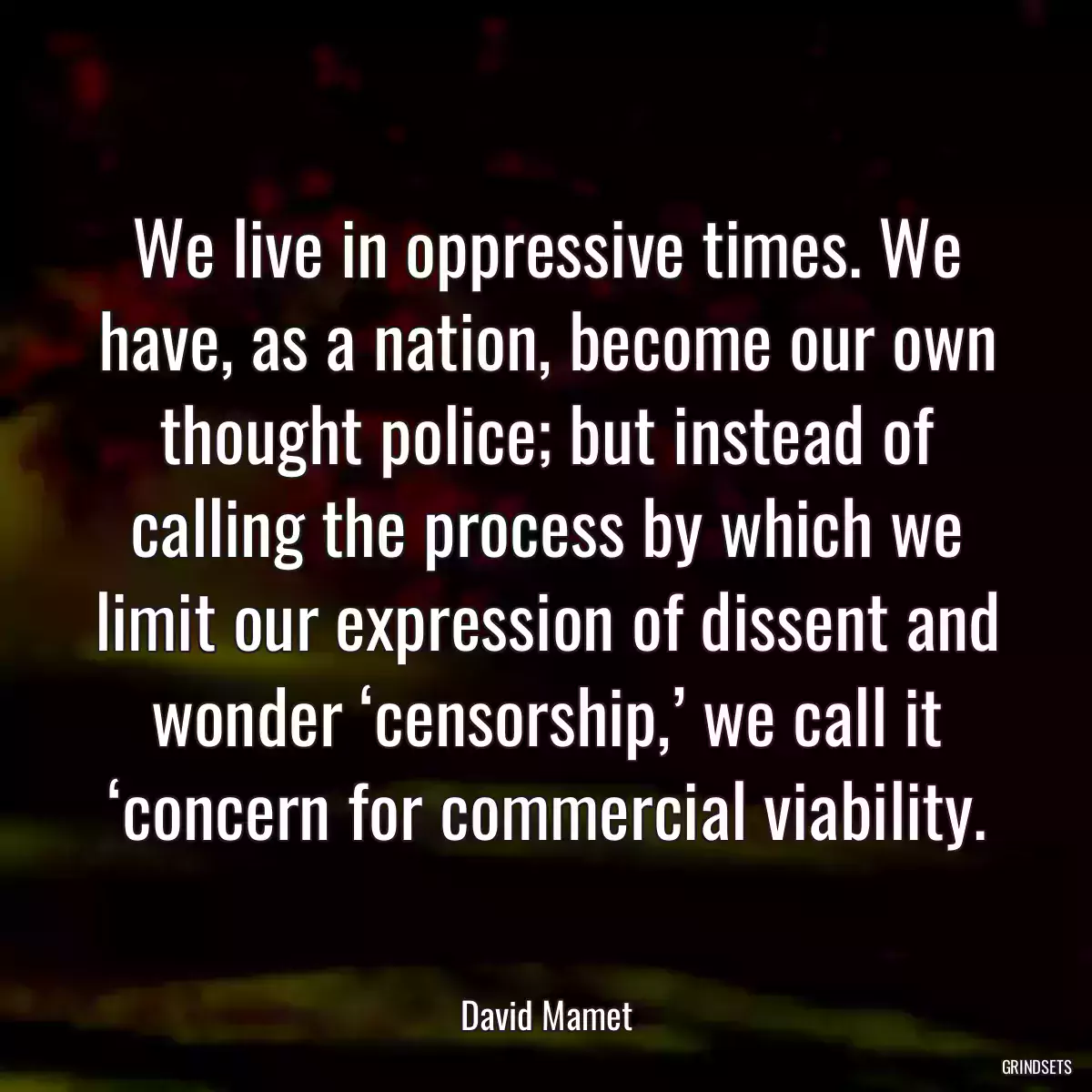 We live in oppressive times. We have, as a nation, become our own thought police; but instead of calling the process by which we limit our expression of dissent and wonder ‘censorship,’ we call it ‘concern for commercial viability.