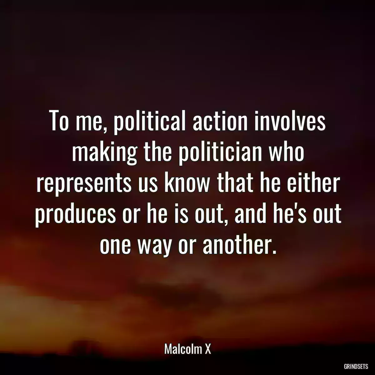 To me, political action involves making the politician who represents us know that he either produces or he is out, and he\'s out one way or another.