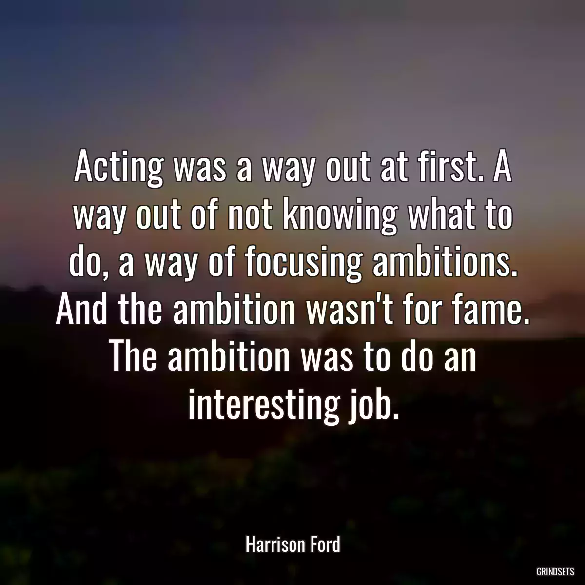 Acting was a way out at first. A way out of not knowing what to do, a way of focusing ambitions. And the ambition wasn\'t for fame. The ambition was to do an interesting job.